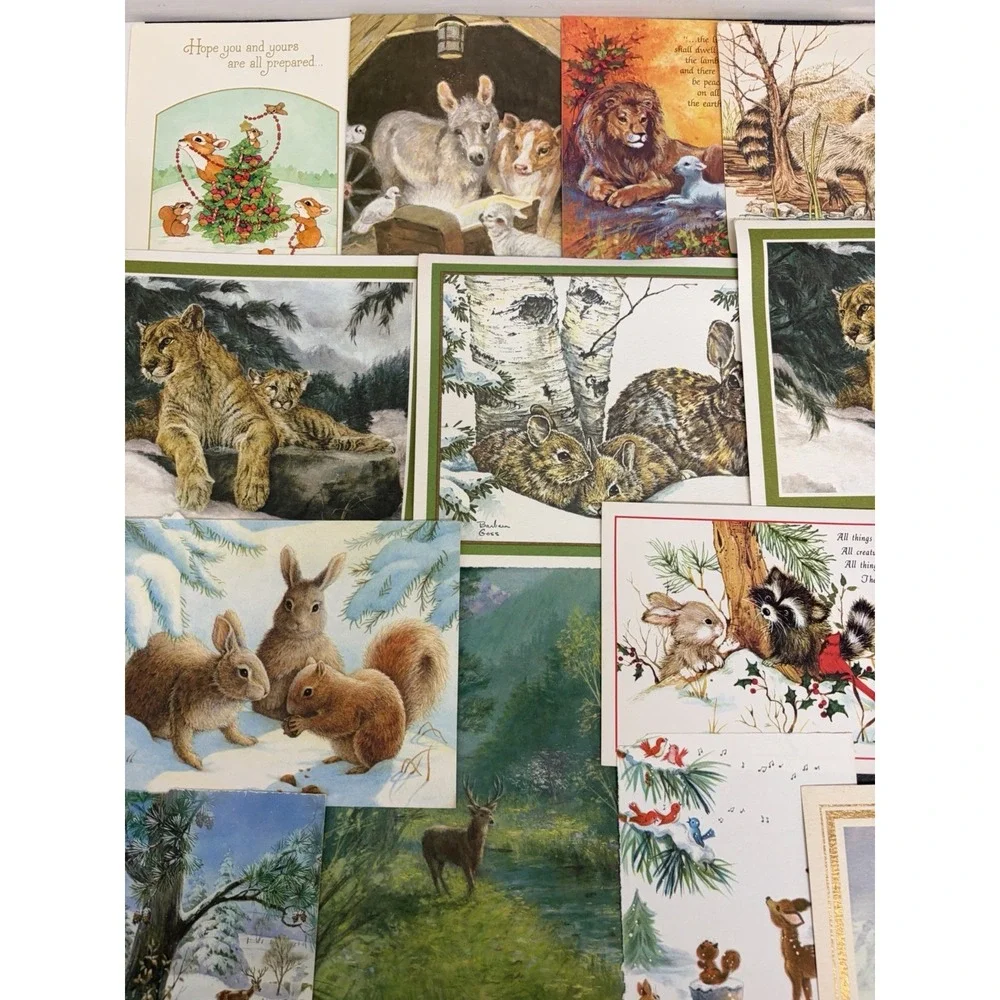 Vintage Animal Christmas Cards Fronts ONLY  Scrapbooking Crafts Decoupage 50+